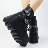 Women's Punk Platform Ankle Wedge Boots - Black - Gothic Platform Wedges / Ankle Boots - 10.5 B - PU Leather - image 10