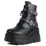Women's Punk Platform Ankle Wedge Boots - Black - Gothic Platform Wedges / Ankle Boots - 10.5 B - PU Leather - image 4