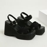 Women's Platform Wedge Summer Sandals - Black - Wedge Sandals - 43 B - PU Leather - image 9