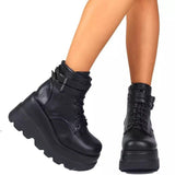 Women's High Platform Buckle Ankle Boots - Black - Ankle Wedge Boot - 43 B - PU leather - image 29