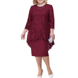 Women's Mother of The Bride Midi Dress - Red Claret - Dress - 8XL - Chiffon/Lace - image 34
