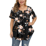 Women's Plus Floral Print Loose Fit Shirts - Black/Orange - Plus Size Floral Shirt - 5XL - Polyester - image 19