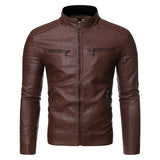 Men's Motorcycle Faux Leather Jacket - Coffee - Jacket - 4XL - PU Leather - image 1
