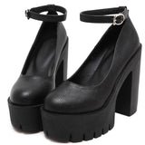 Women's High Platform Buckle Strap Shoes - Black - Patent - Chunky Platform Shoes - 42 B - PU Leather - image 10