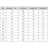 Size chart for shirts, displaying sizes S to 8XL with measurements in centimeters for shoulder width, chest, length, and sleeve length.
