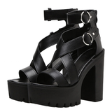 Women's High Gothic Platform Sandals - Black - Gothic Gladiator Sandals - 42 B - PU Leather - image 34