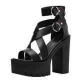 Women's High Gothic Platform Sandals - Black - Gothic Gladiator Sandals - 42 B - PU Leather - image 13