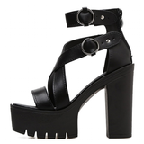 Women's High Gothic Platform Sandals - Black - Gothic Gladiator Sandals - 42 B - PU Leather - image 6