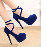 Women's Super High Cross Strap Platforms - Blue - Super High Stilettos - 16 B - Suede/PU Leather - image 19