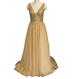 Women's Beaded  Evening Dress Tulle - Gold - Beaded Evening Dress - 22W - Polyester/Chiffon/Tulle - image 44