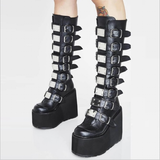 Women's Punk Buckle Strap Platform Boots - White - 1 - 2022 - Rippled Heel - 43 B - PU Leather - image 33