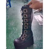 Women's Punk Buckle Strap Platform Boots - White - 1 - 2022 - Rippled Heel - 43 B - PU Leather - image 22