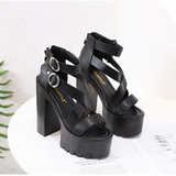 Women's High Gothic Platform Sandals - Black - Gothic Gladiator Sandals - 42 B - PU Leather - image 27