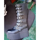 Women's Punk Buckle Strap Platform Boots - White - 1 - 2022 - Rippled Heel - 43 B - PU Leather - image 32