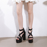 Women's High Gothic Platform Sandals - Black - Gothic Gladiator Sandals - 42 B - PU Leather - image 7