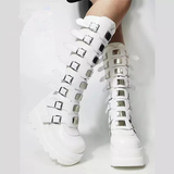 Women's Punk Buckle Strap Platform Boots - White - 1 - 2022 - Rippled Heel - 43 B - PU Leather - image 14