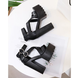 Women's High Gothic Platform Sandals - Black - Gothic Gladiator Sandals - 42 B - PU Leather - image 26