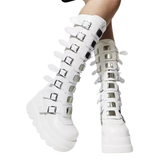 Women's Punk Buckle Strap Platform Boots - White - 1 - 2022 - Rippled Heel - 43 B - PU Leather - image 36