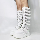 Women's Punk Buckle Strap Platform Boots - White - 1 - 2022 - Rippled Heel - 43 B - PU Leather - image 15