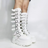 Women's Punk Buckle Strap Platform Boots - White - 1 - 2022 - Rippled Heel - 43 B - PU Leather - image 13