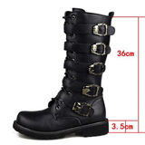Men's Buckle Strap Mid-Calf Gothic Boots - Black - Biker Boots - 46 B - PU Leather - image 24