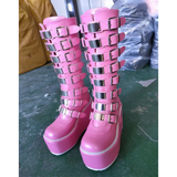 Women's Punk Buckle Strap Platform Boots - White - 1 - 2022 - Rippled Heel - 43 B - PU Leather - image 27