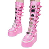 Women's Punk Buckle Strap Platform Boots - Pink - 1 - Matte - Round Heel - 43 B - PU Leather - image 26