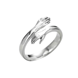 Unisex Adjustable Holding Hands Hug Ring - Silver 2 - Hug Ring - One Size - Zinc Alloy - image 5