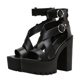 Women's High Gothic Platform Sandals - Black - Gothic Gladiator Sandals - 42 B - PU Leather - image 36