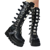 Women's Punk Buckle Strap Platform Boots - Black - 1 - 2022 - Rippled Heel - 43 B - PU Leather - image 2