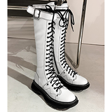 Women's White Knee High Lace Up Boots - White - Knee High Boots - 43 B - Pigskin Leather - image 10