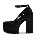 Women's High Platform Buckle Strap Shoes - Black - Patent - Chunky Platform Shoes - 42 B - PU Leather - image 34