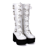Women's Japanese Harajuku Platform Boots - Black - Cross / Matte / Heel / 10cm - 13 B - PU Leather - image 34