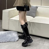 Women's Patent Buckle Strap Lace Up Boot - Black - Boot - 42 B - PU Patent Leather - image 9