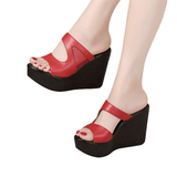 Women's Platform Wedge Mesh Sandals - Red - Mesh Platform Sandals - 44 B - PU Leather - image 17