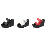 Women's Platform Wedge Mesh Sandals - Black - Mesh Platform Sandals - 44 B - PU Leather - image 11
