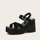 Women's Platform Wedge Summer Sandals - Black - Wedge Sandals - 43 B - PU Leather - image 10
