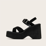 Women's Platform Wedge Summer Sandals - Black - Wedge Sandals - 43 B - PU Leather - image 2