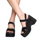 Women's Platform Wedge Summer Sandals - Black - Wedge Sandals - 43 B - PU Leather - image 1