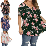 Women's Plus Floral Print Loose Fit Shirts - White/Pink - Plus Size Floral Shirt - 5XL - Polyester - image 27