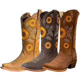 Women's Embroidered Flower Cowboy Boot - Brown - Coffee Brown / Flower Cowboy Boots - 42 B - PU Leather - image 15