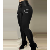 Women's Fitted Stretch Buckle Zip Pants - Black - 5 / Side Tie Pants - XL - Polyester - image 2