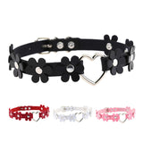 Women's Sweet Flower Heart Choker - Black - Flower Heart Choker Necklace - PU Leather - image 25