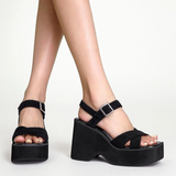 Women's Platform Wedge Summer Sandals - Black - Wedge Sandals - 43 B - PU Leather - image 5