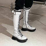 Women's White Knee High Lace Up Boots - White - Knee High Boots - 43 B - Pigskin Leather - image 11