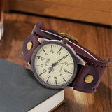 Men's Women's Steampunk Wide Strap - Black - Steampunk Watch - 9.65" - Stainless Steel / Leather - image 4