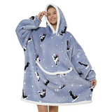Unisex Soft Multi Print - Black/White - Adult / Cow / Wearable Blanket Hoodie - Adult Free Size - Plush - image 1