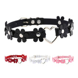 Women's Sweet Flower Heart Choker - Black - Flower Heart Choker Necklace - PU Leather - image 1