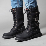 Men's Gothic Motorcycle Mid-Calf Boots - Black - Buckle Strap Boots - 45 B - PU Leather - image 4