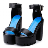 Women's Sexy High Chunky Heel Platforms - Black 1 - Strappy Sandals - 42 B - PU Leather - image 5